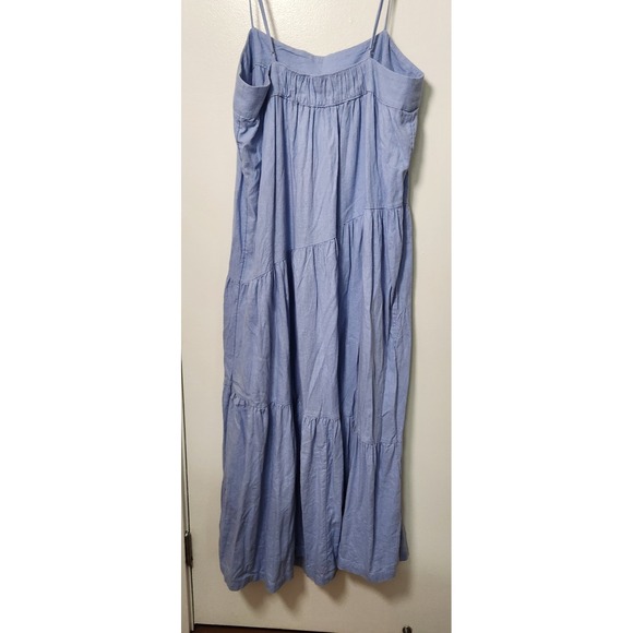 Abercrombie & Fitch Linen Blend Maxi Dress Lrg Blue‎ Asymmetric Tiers Adjustable - Picture 3 of 13